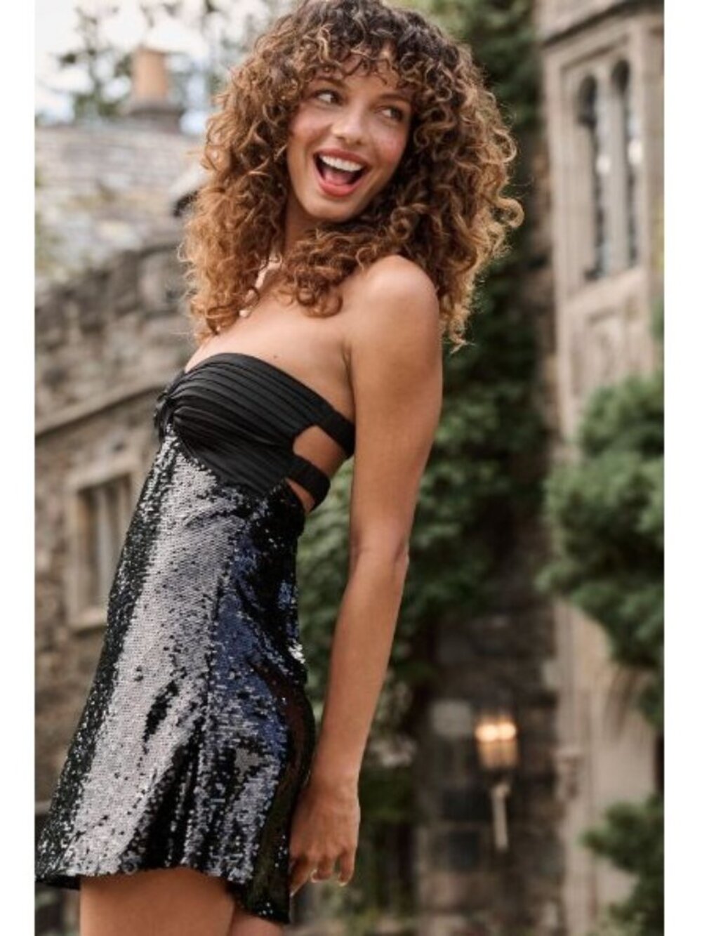 Altar'd State Ruby Strapless Sequin Mini Dress Black Party Cocktail Medium
